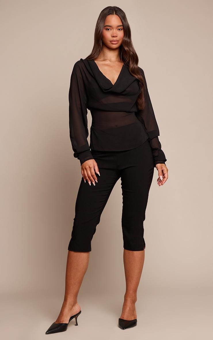 Pretty Little Thing Black Chiffon Cowl Neck Long Sleeve Blouse