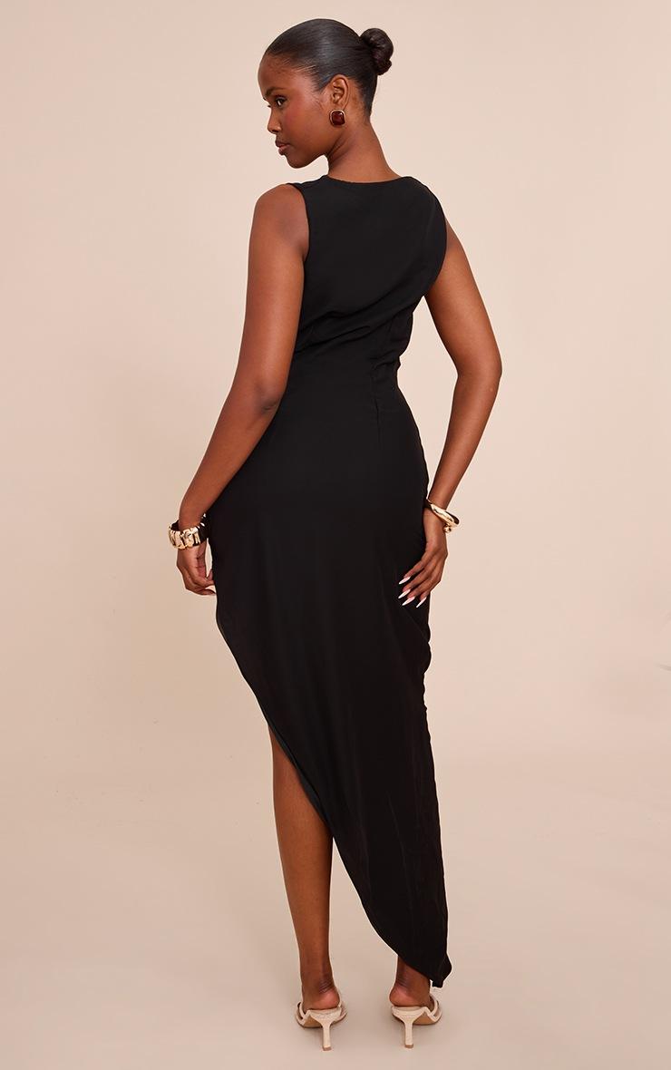 Pretty Little Thing Black Chiffon Cowl Ruched Midi Dress