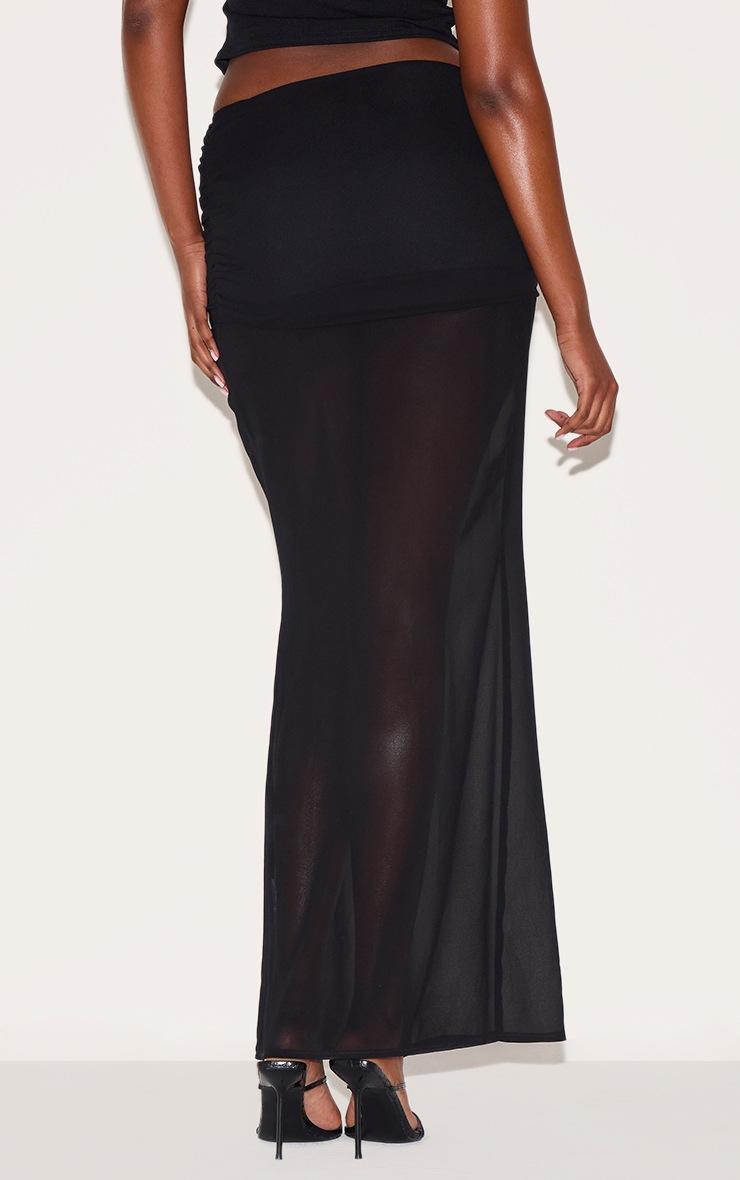 Pretty Little Thing Black Chiffon Fold Over Ruched Maxi Skirt