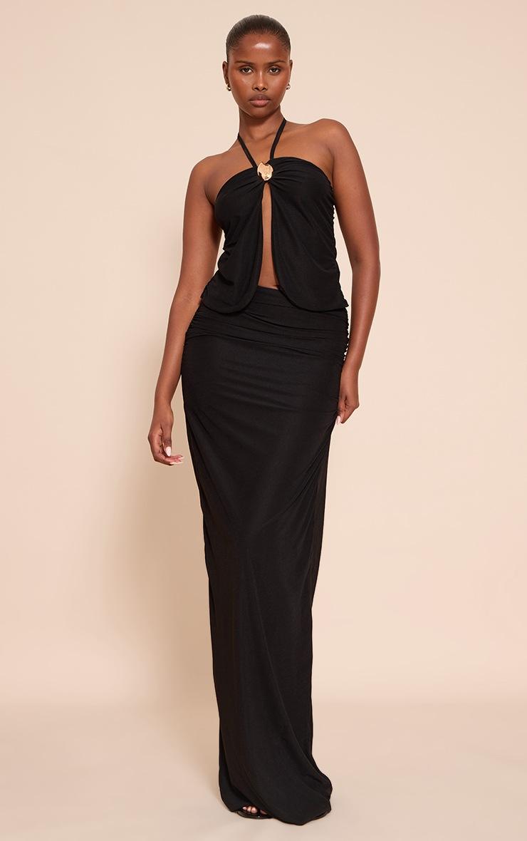 Pretty Little Thing Black Chiffon Gold Trim Maxi Skirt
