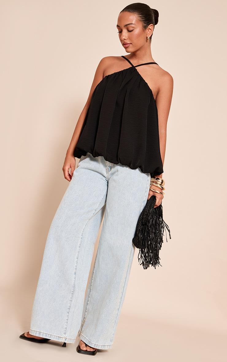 Pretty Little Thing Black Chiffon Halter Neck Puff Ball Top