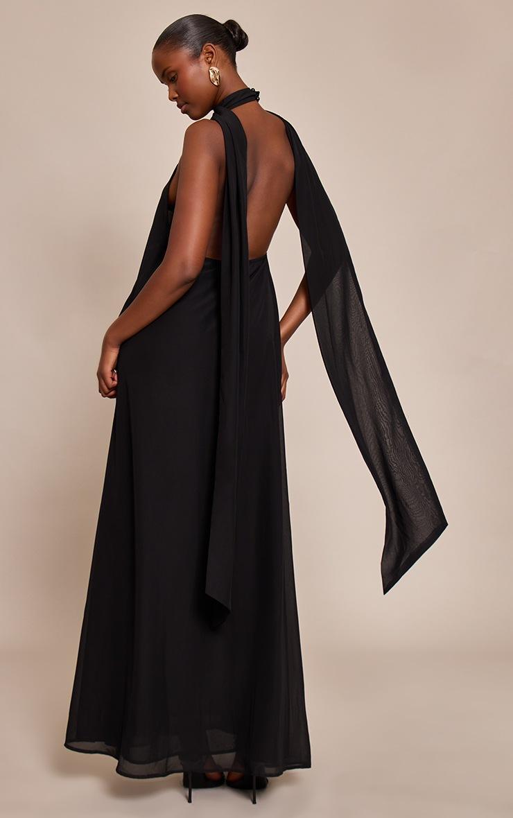 Pretty Little Thing Black Chiffon High Neck Scarf Detail Maxi Dress