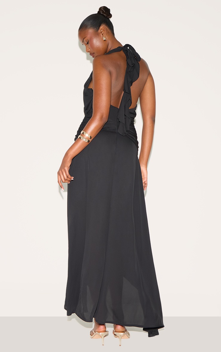 Pretty Little Thing Black Chiffon Plunge Trim Detail Maxi Dress