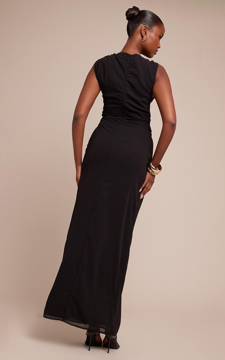 Pretty Little Thing Black Chiffon Ruched Maxi Dress