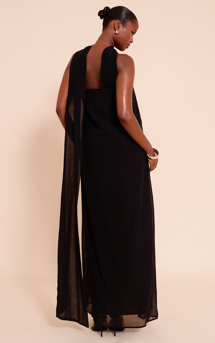 Pretty Little Thing Black Chiffon Scarf Detail Bandeau Column Dress