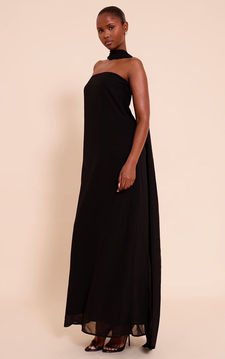 Pretty Little Thing Black Chiffon Scarf Detail Bandeau Column Dress