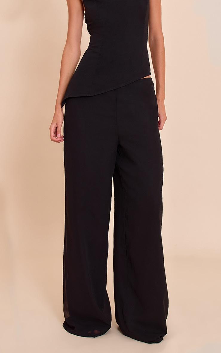 Pretty Little Thing Black Chiffon Straight Leg Pant