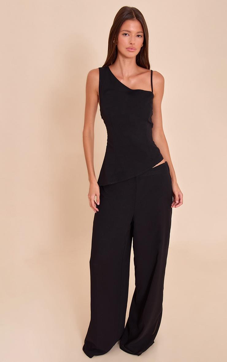 Pretty Little Thing Black Chiffon Straight Leg Pant