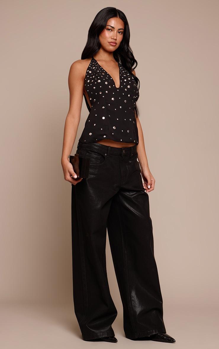 Pretty Little Thing Black Chiffon Studded Halterneck Top
