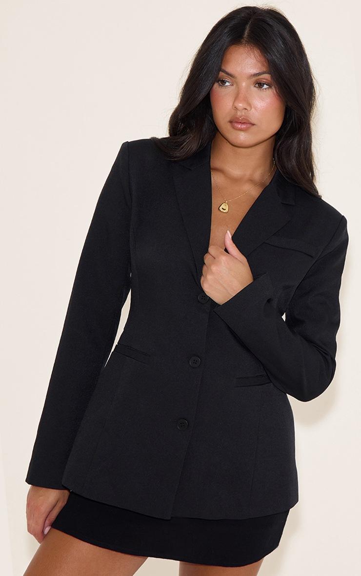 Pretty Little Thing Black Cinched Back Single Breasted Blazer