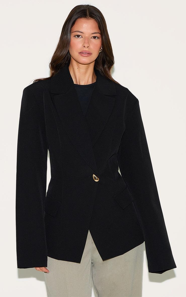 Pretty Little Thing Black Cinched Waist Lapel Point Detail Blazer