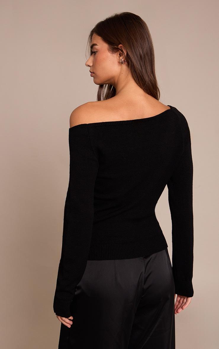 Pretty Little Thing Black Cinched Waist Off The Shoulder Trim Detail Top