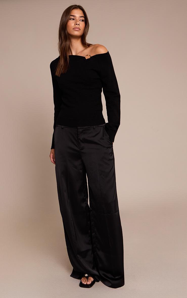 Pretty Little Thing Black Cinched Waist Off The Shoulder Trim Detail Top