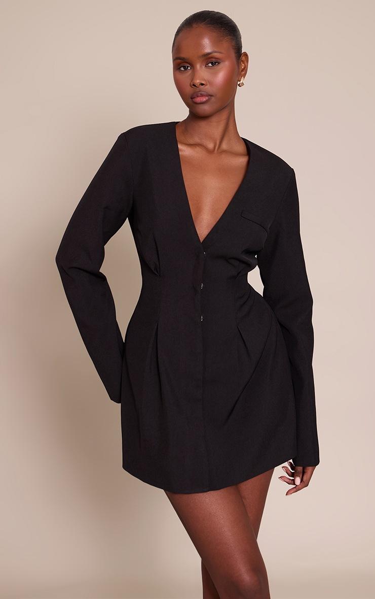 Pretty Little Thing Black Cinched Waist Pleated Blazer Dress