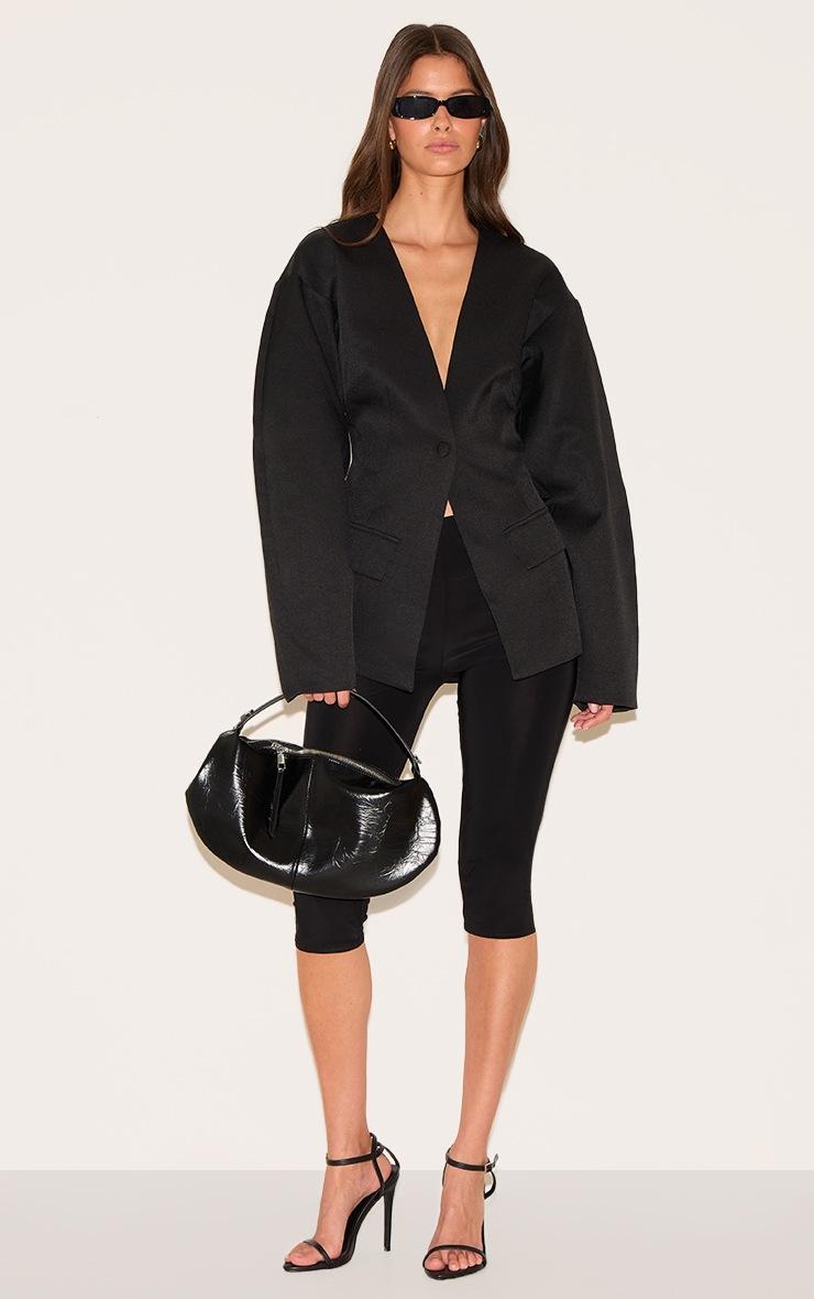 Pretty Little Thing Black Cocoon Sleeve Cinched Waist Pocket Blazer