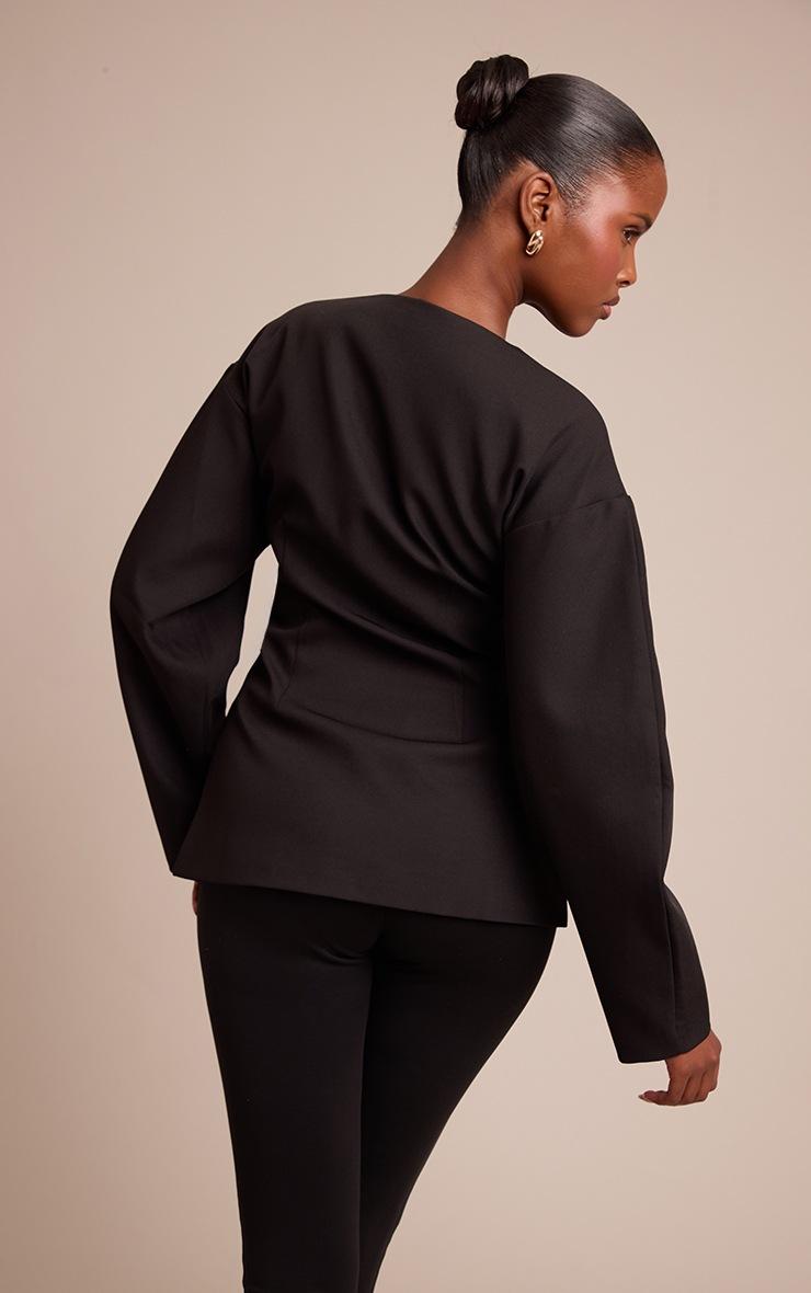 Pretty Little Thing Black Collarless Fabric Covered Button Blazer