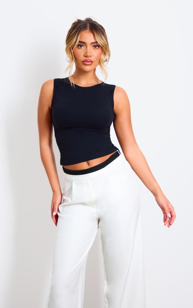 Pretty Little Thing Black Contour Crew Neck Fitted Vest Top