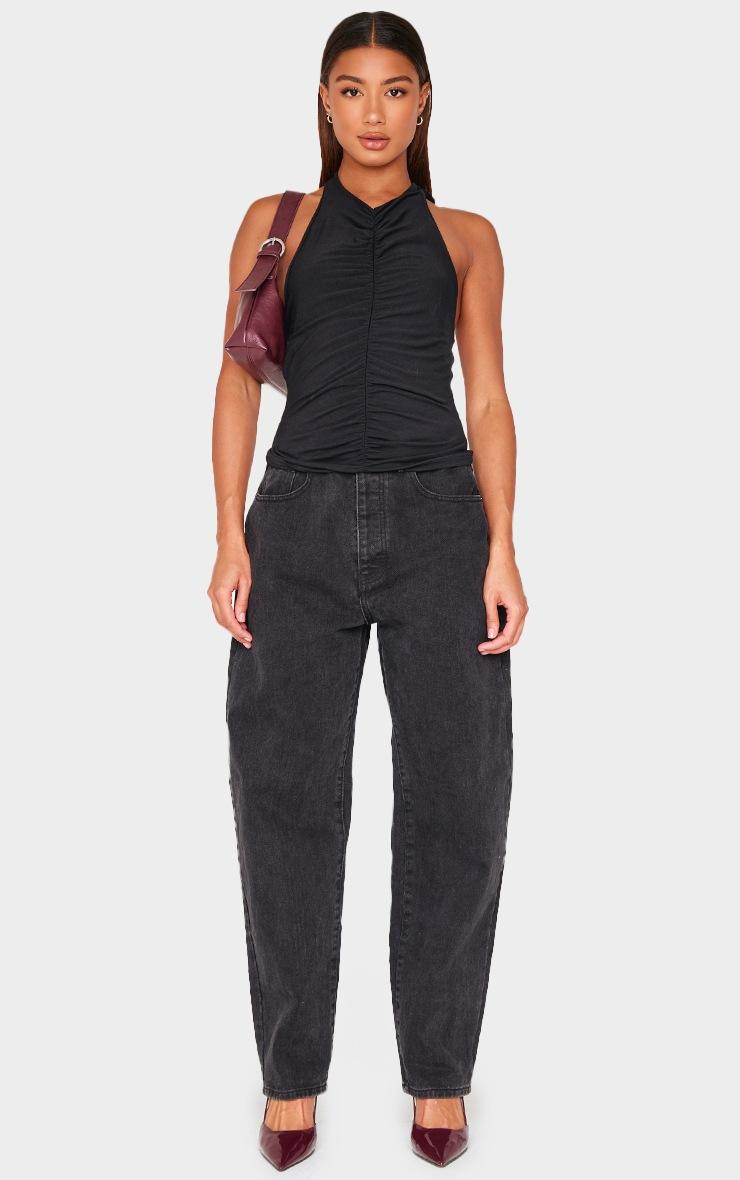 Pretty Little Thing Black Contour Jersey Ruched Halter Neck Top