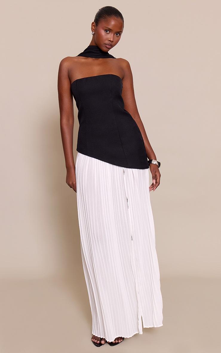 Pretty Little Thing Black Contrast Pleated Skirt Maxi Dress