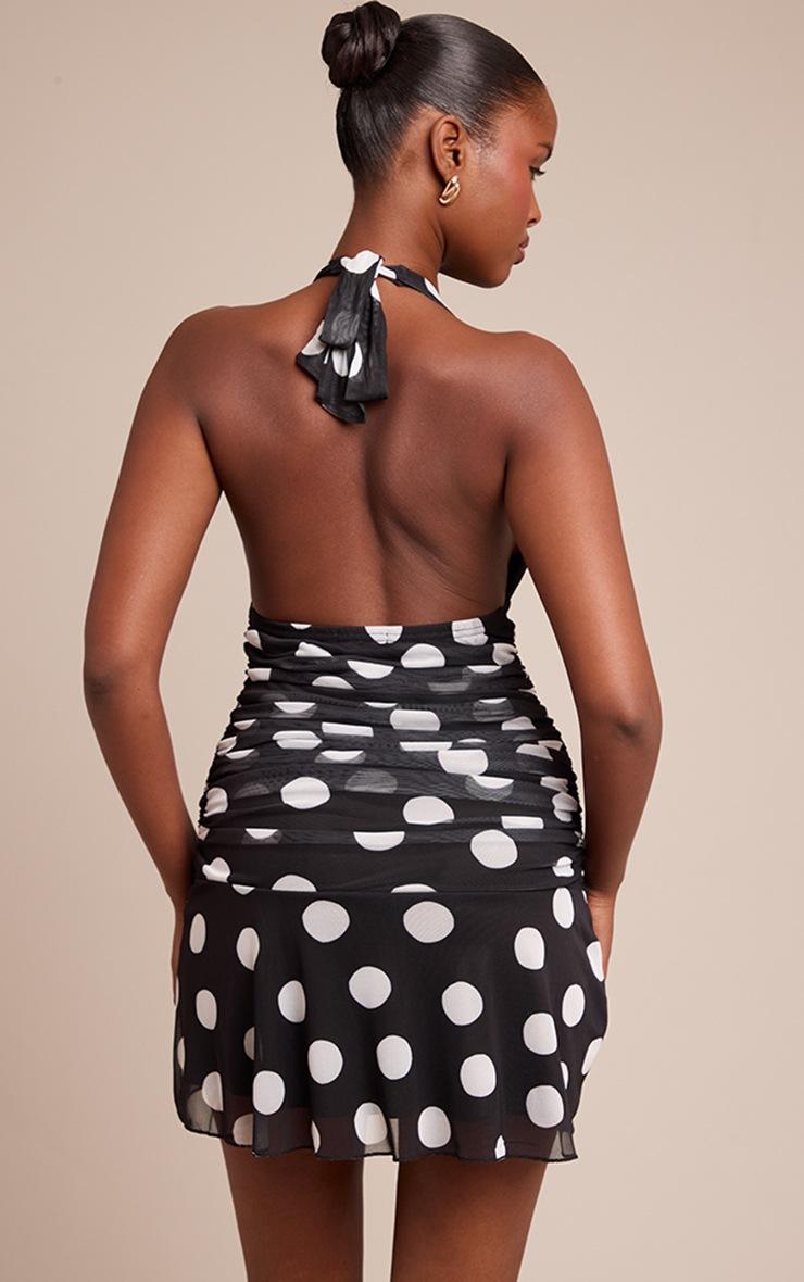 Pretty Little Thing Black Contrast Polka Dot Halterneck Mini Dress