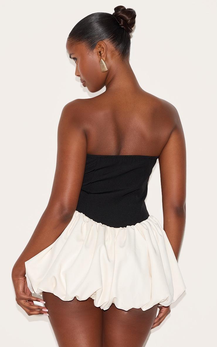 Pretty Little Thing Black Contrast Woven Bandeau Puffball Romper