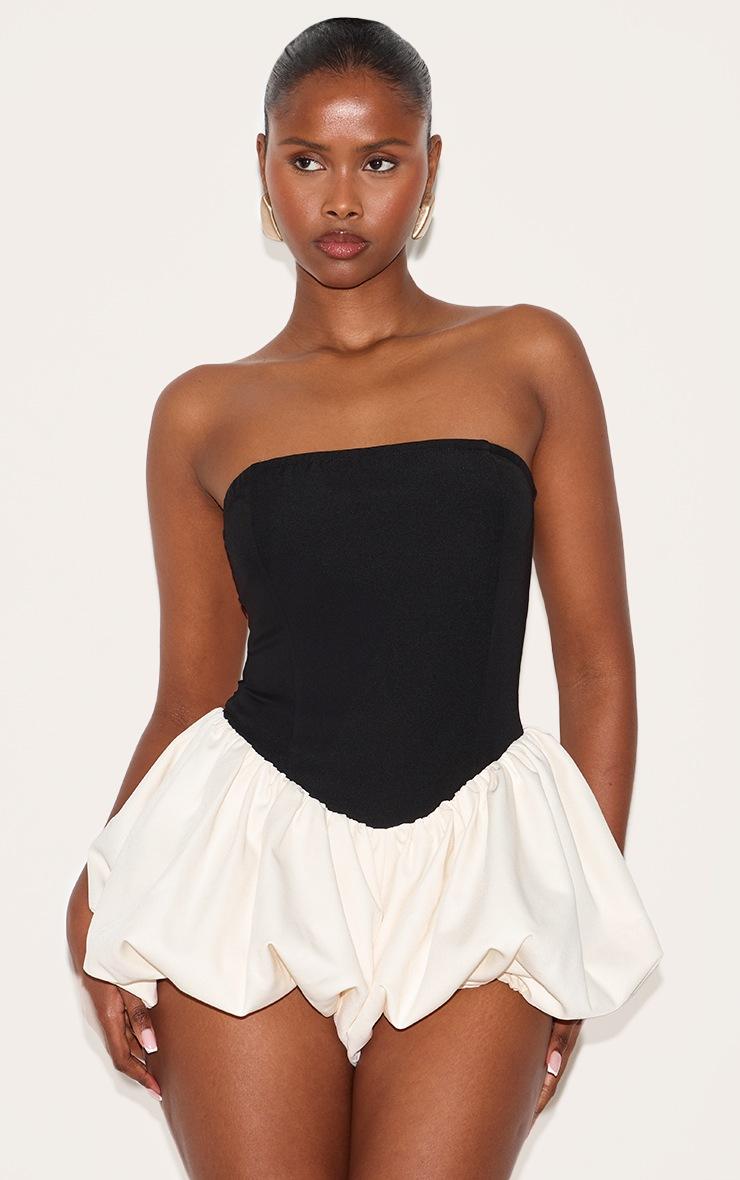 Pretty Little Thing Black Contrast Woven Bandeau Puffball Romper