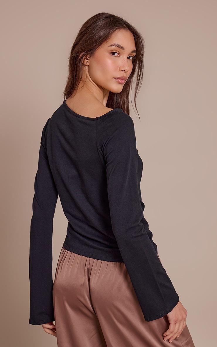Pretty Little Thing Black Cotton Asymmetric Long Sleeve Top