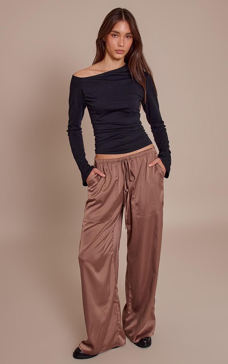 Pretty Little Thing Black Cotton Asymmetric Long Sleeve Top