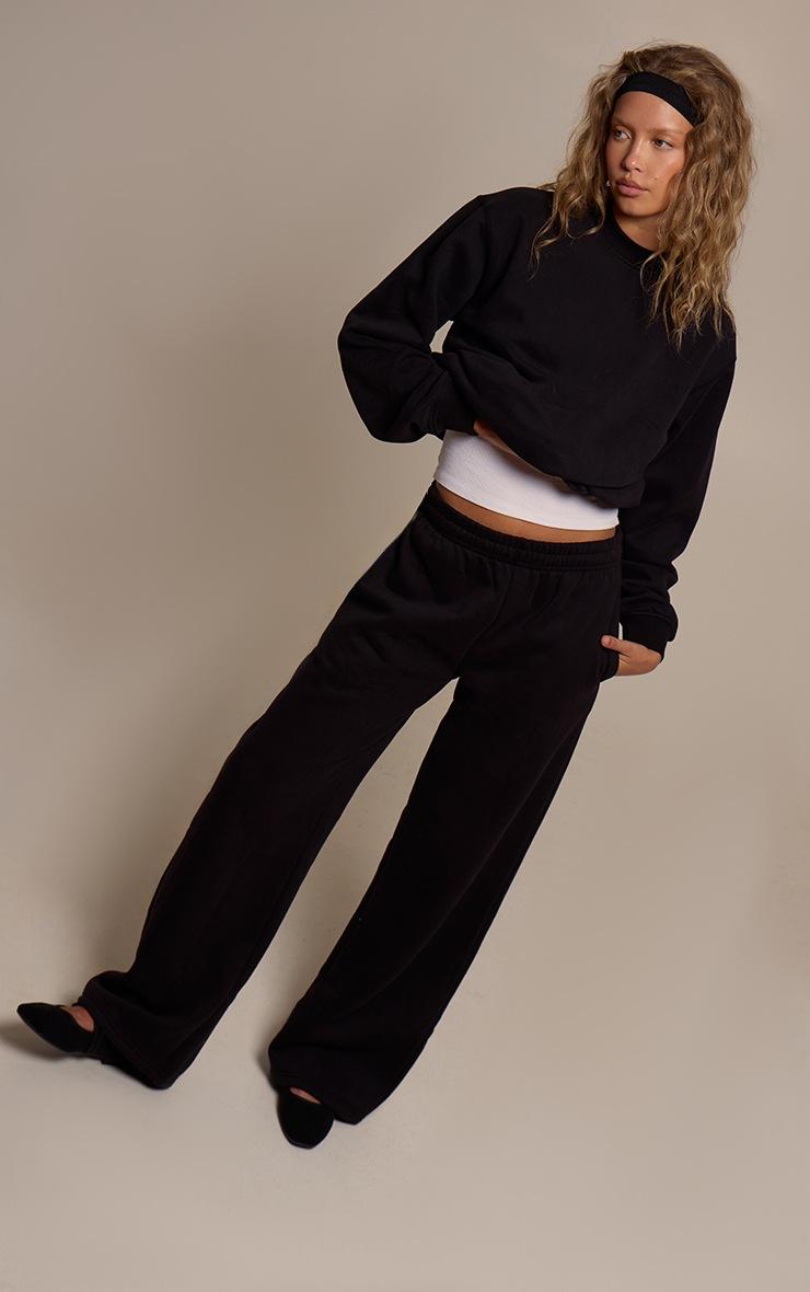 Pretty Little Thing Black Cotton Fleece Pullover Sweatshirt