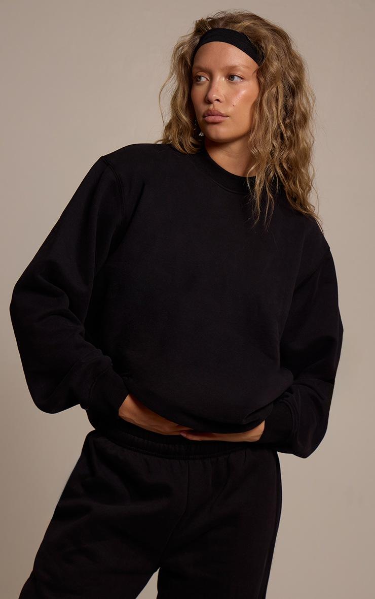 Pretty Little Thing Black Cotton Fleece Pullover Sweatshirt