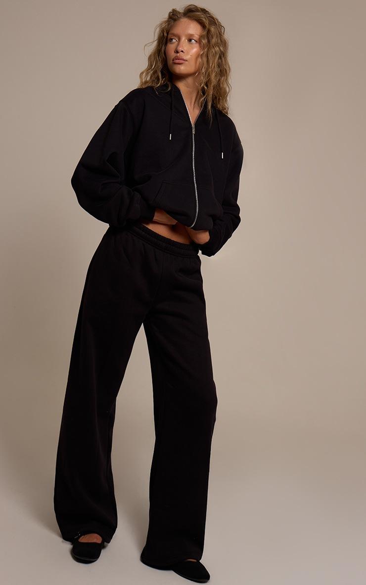 Pretty Little Thing Black Cotton Fleece Straight Leg Sweatpants