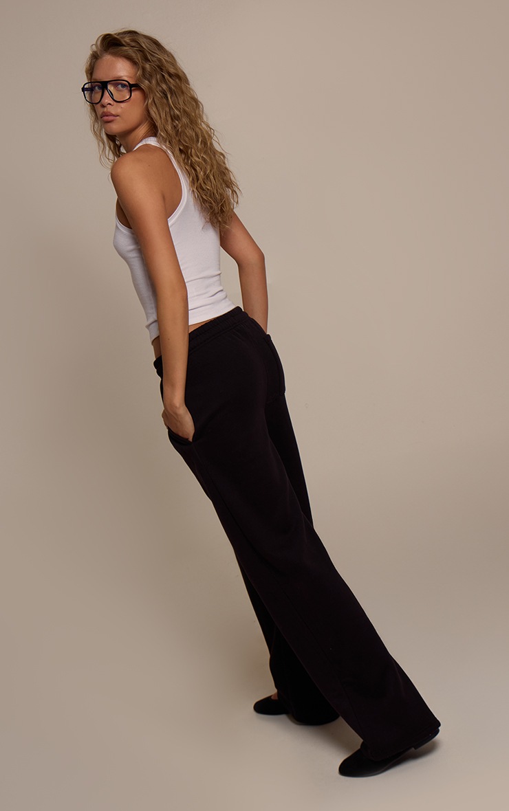 Pretty Little Thing Black Cotton Fleece Straight Leg Sweatpants