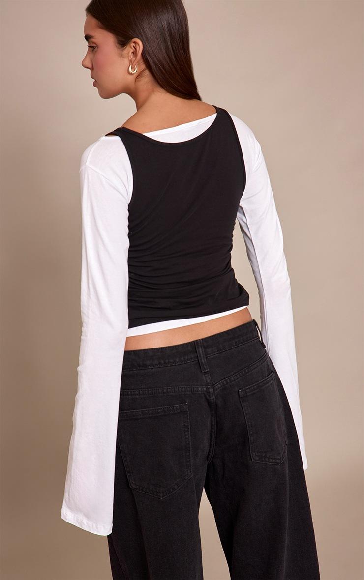 Pretty Little Thing Black Cotton Overlay Detail Long Sleeve Top