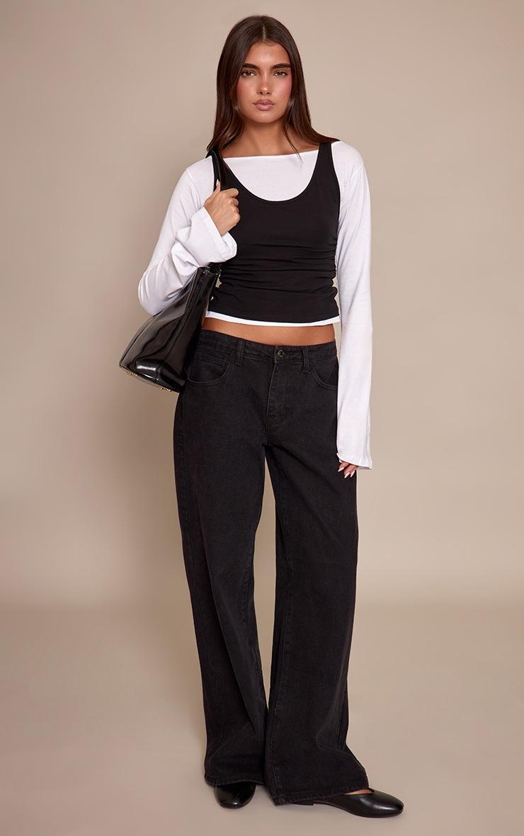 Pretty Little Thing Black Cotton Overlay Detail Long Sleeve Top