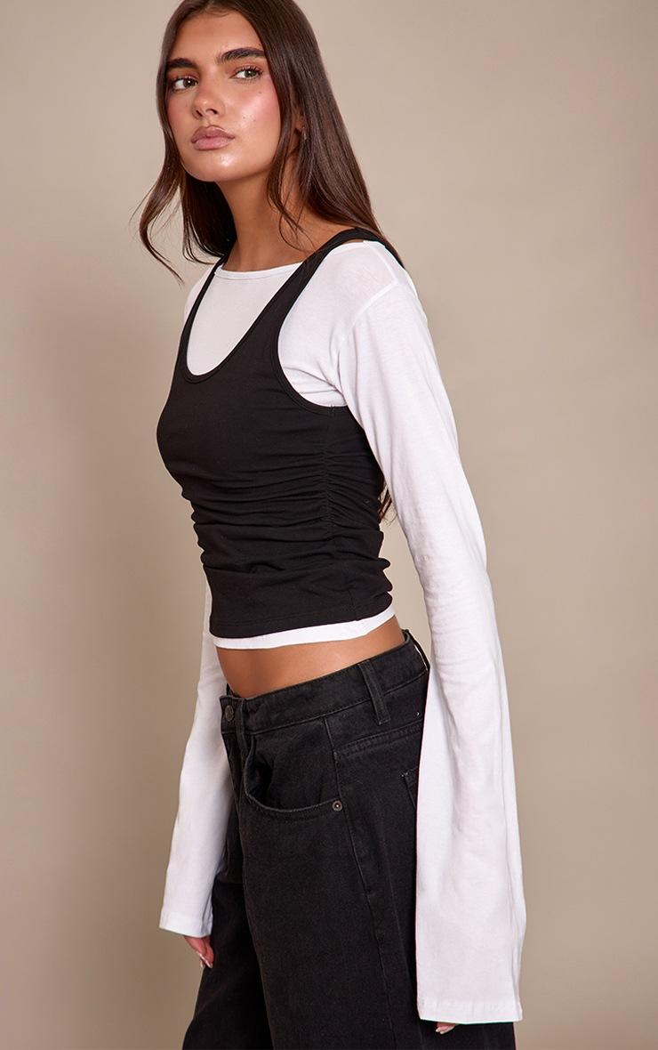 Pretty Little Thing Black Cotton Overlay Detail Long Sleeve Top