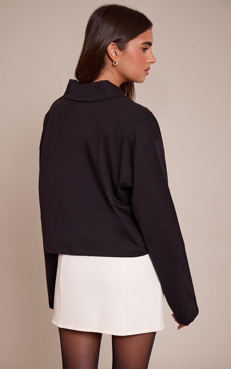 Pretty Little Thing Black Cotton Polo Collar Long Sleeve Crop Top