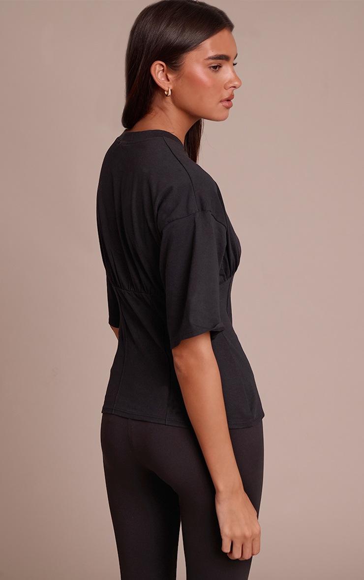 Pretty Little Thing Black Cotton Ruched Bust Detail Fitted T Shirt