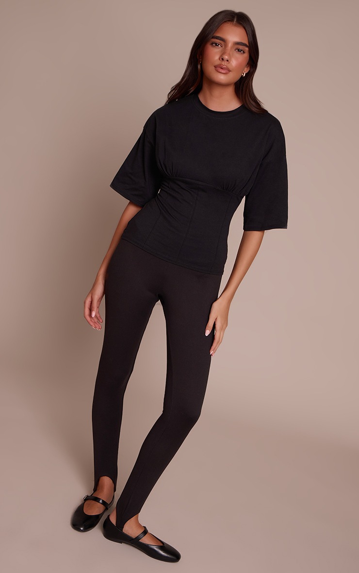 Pretty Little Thing Black Cotton Ruched Bust Detail Fitted T Shirt
