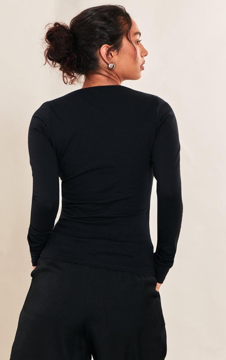 Pretty Little Thing Black Cotton Scoop Neck Fitted Long Sleeve Top