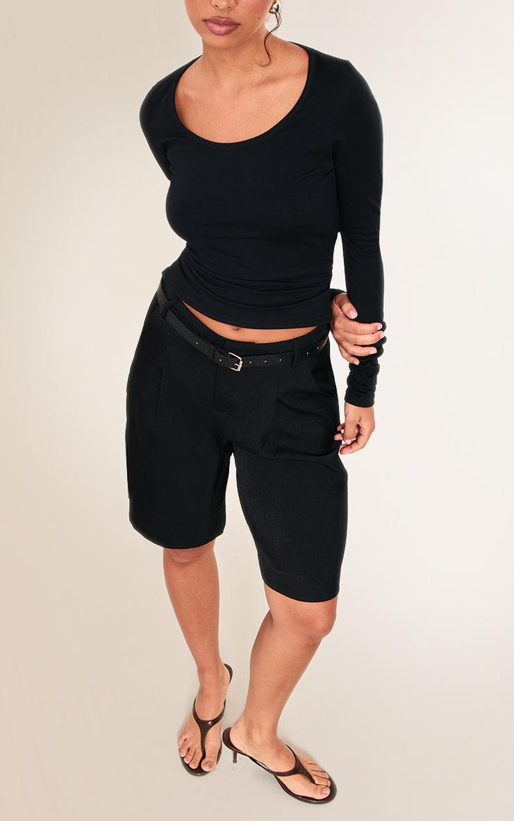 Pretty Little Thing Black Cotton Scoop Neck Fitted Long Sleeve Top