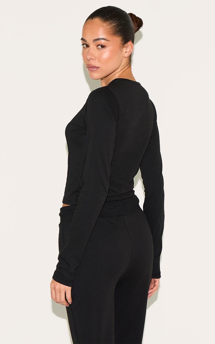 Pretty Little Thing Black Cotton Seam Detail Long Sleeve Top