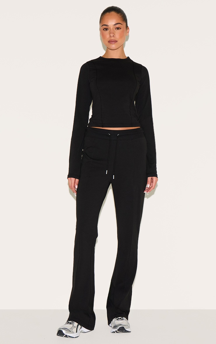 Pretty Little Thing Black Cotton Seam Detail Long Sleeve Top