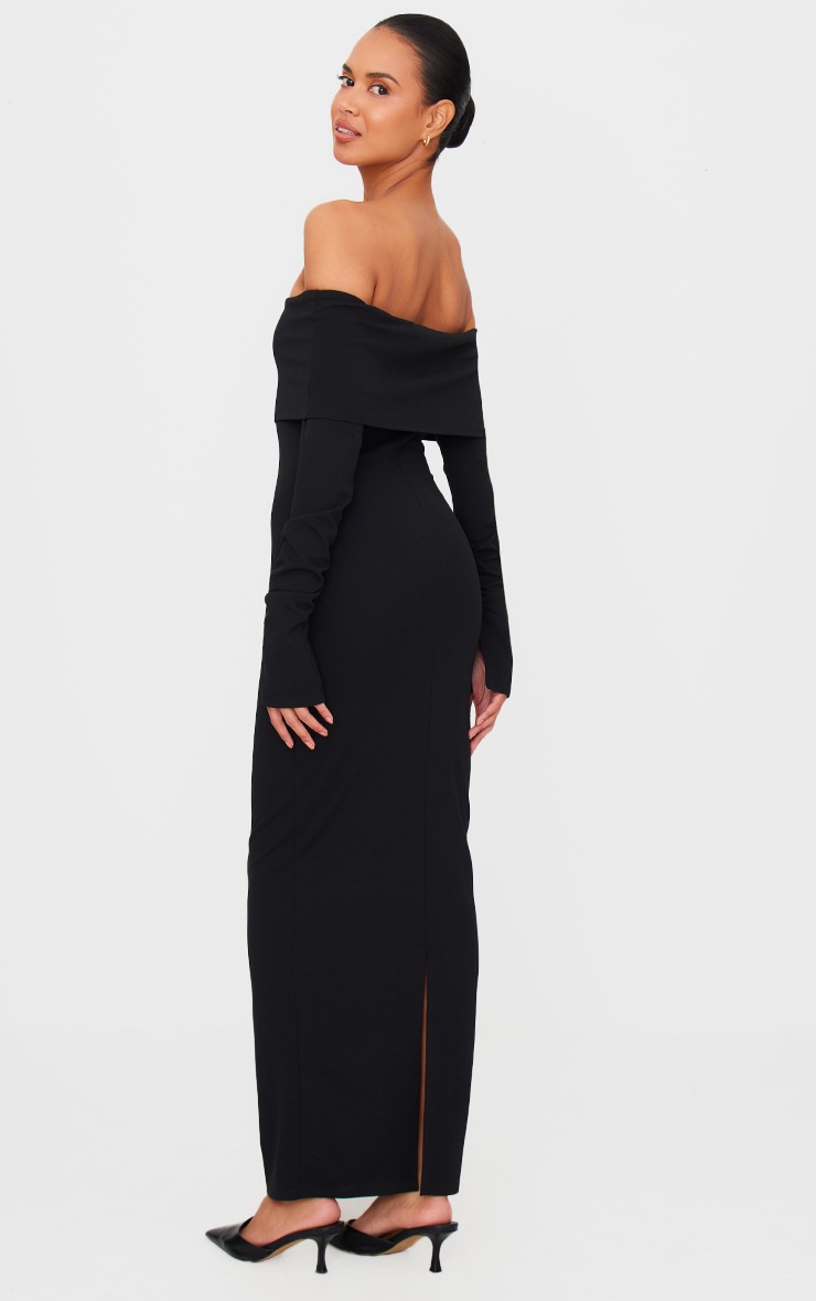 Pretty Little Thing Black Crepe Long Sleeve Bardot Maxi Dress