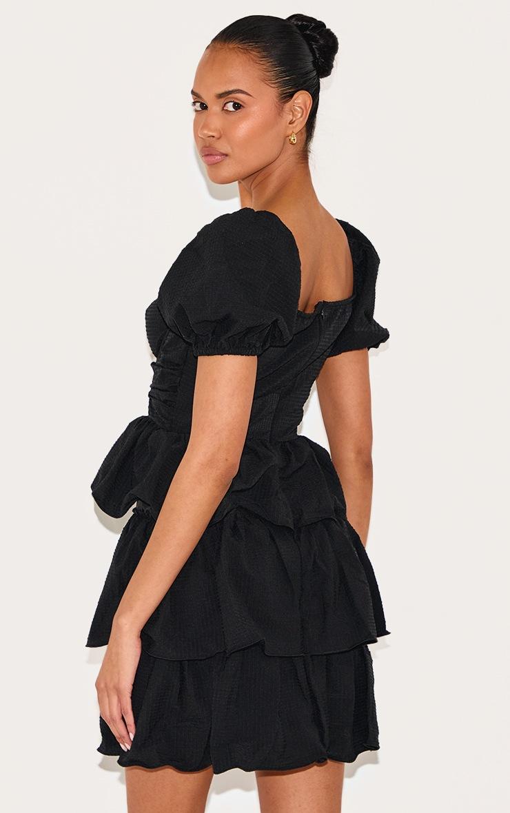 Pretty Little Thing Black Crinkle Cup Detail Tiered Skirt Skater Dress