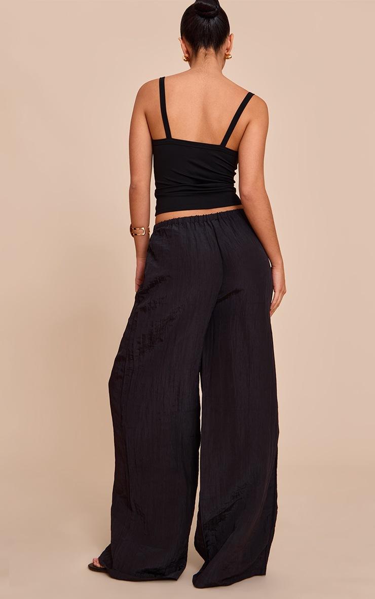 Pretty Little Thing Black Crinkle Satin Drawstring Low Rise Pants