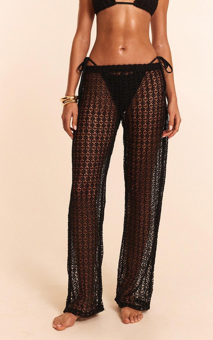 Pretty Little Thing Black Crochet Wide Leg Beach Pants
