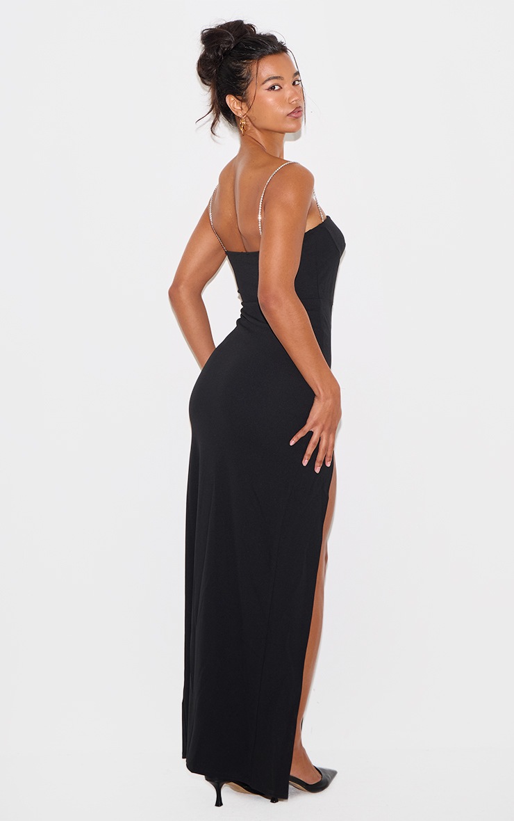 Pretty Little Thing Black Diamante Strap Underbust Detail Maxi Dress
