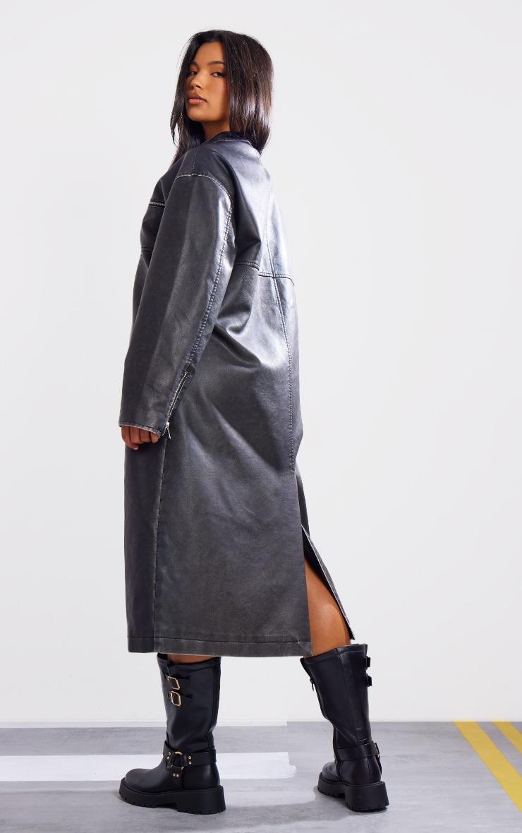 Pretty Little Thing Black Distressed Pu Biker Trench Coat
