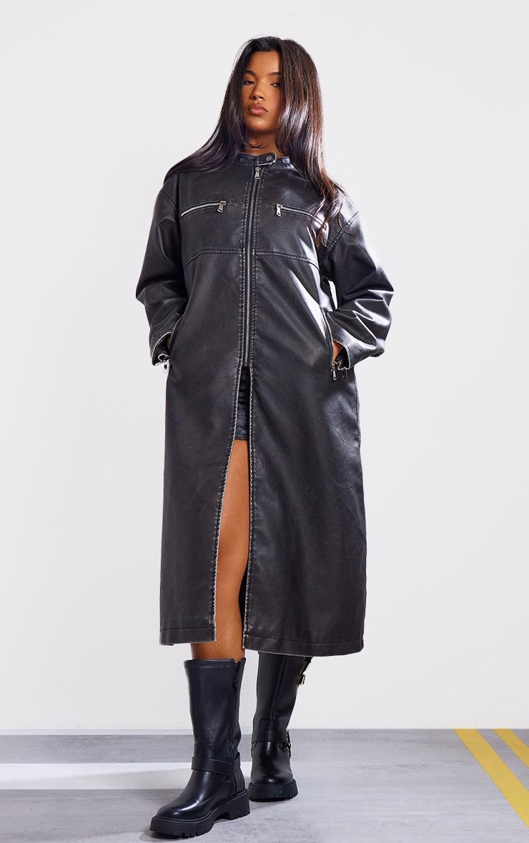 Pretty Little Thing Black Distressed Pu Biker Trench Coat