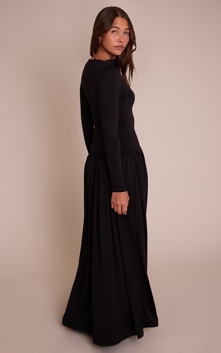 Pretty Little Thing Black Double Layer Jersey Dropped Waist Long Sleeve Maxi Dress
